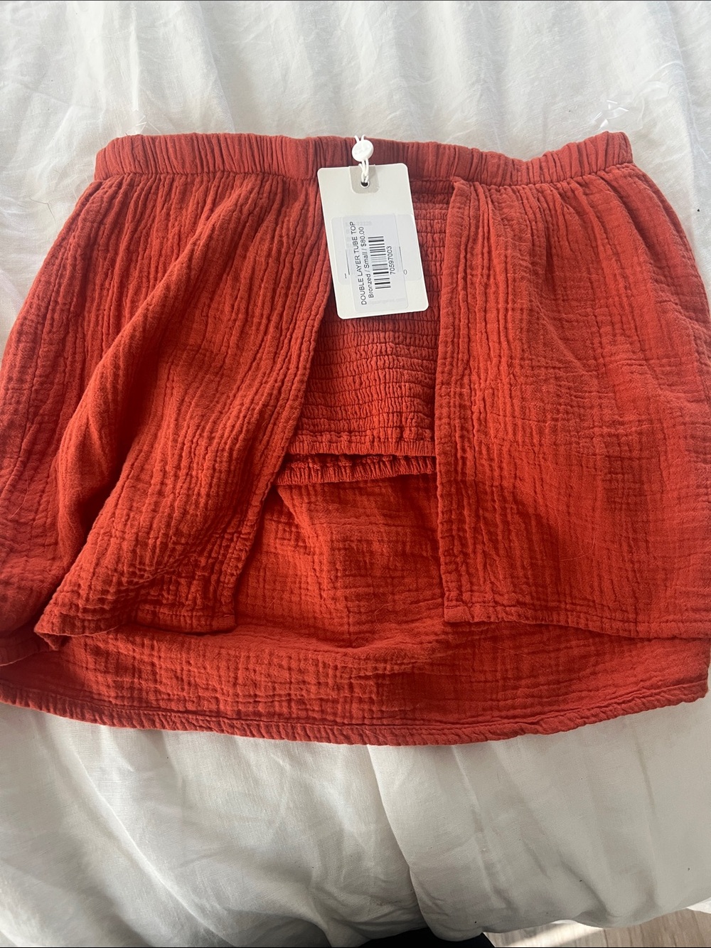 Bobi Rust Red Cotton Gauze Tube Top- Women - Picture 3 of 4
